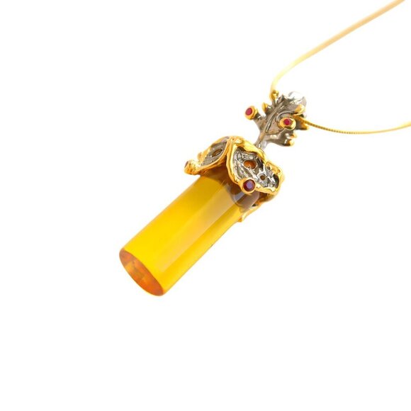 Jurate Amber Jewelry - Baltic Lithuanian Amber and Garnet Necklace in 14k Gold Plated s925